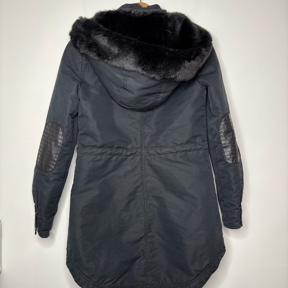 Barneys New York Women’s XS Black Winter Parka Coat Faux Fur Hood Quilted Zip - Picture 6 of 16